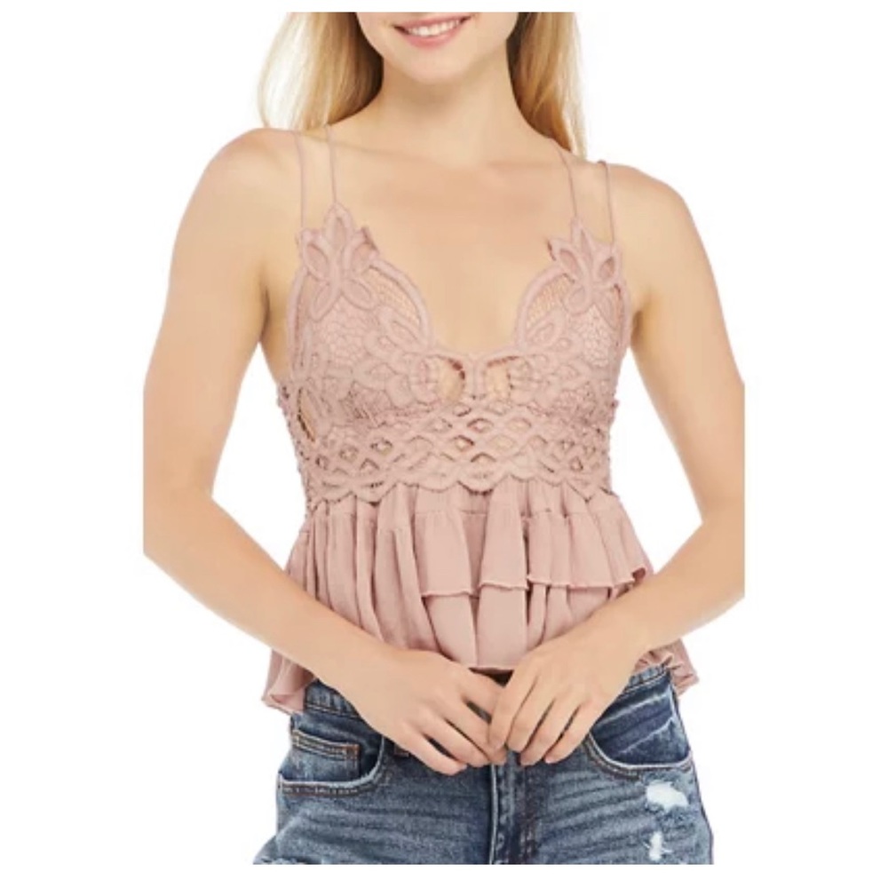 Free People Adella Mauve Lace Cami Size L NWT